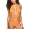 Frankies Bikinis April Ribbed Halter Monokini One Piece Swimsuit