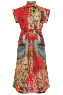 Valerie Kaftan Dress -Beachwear Threads 223R37 Apparel Dress Exotic Birds Red Laydown