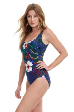 Square Neck One Piece Swimsuit 5 Square Neck One Piece Swimsuit -Beachwear Threads 23BG 172U One Piece Swimsuit Multicolor Side