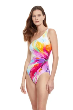 Abstract Asymmetrical One Piece Swimsuit 5 Abstract Asymmetrical One Piece Swimsuit -Beachwear Threads 23SC 051 One Piece Swimsuit Multi Side
