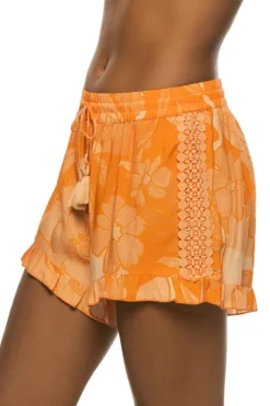 Topaz Ruffle Shorts -Beachwear Threads 26170713 Apparel Bottom Orange Side