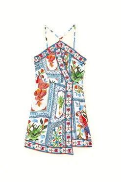 Farm Rio Tropical Tiles Embroidered Mini Dress -Beachwear Threads 298417 Apparel Dress Multi Laydown