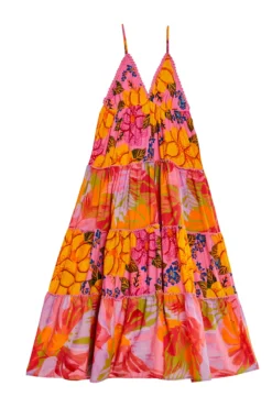 Farm Rio Flowers Garden Maxi Dress -Beachwear Threads 303980 Apparel Dress Flowers Garden Pink Colorful Laydown