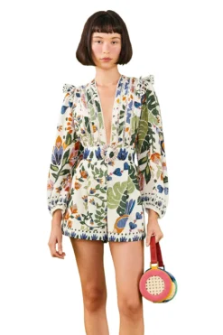 Farm Rio Summer Garden Romper -Beachwear Threads 306382 Apparel Romper Summer Garden Sand Front2