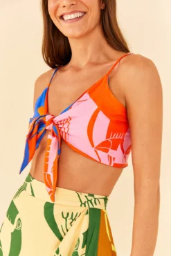 Farm Rio Toucans Crop Top -Beachwear Threads 306649 Apparel Top Rainbow Toucans Pink Rainbow Toucans Orange Lifestyle