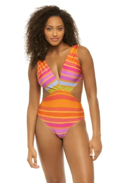 Farm Rio Shiny Stripes One Piece Swimsuit
