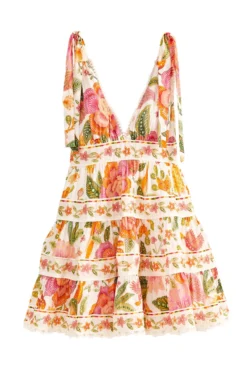 Farm Rio Macaw Bloom Mini Dress -Beachwear Threads 309266 Apparel Dress Off White Laydown