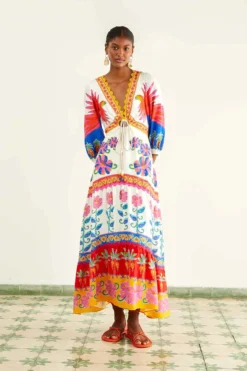 Farm Rio Vivid Garden Maxi Dress -Beachwear Threads 309362 Apparel Dress Off White Lifestyle