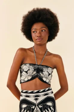 Farm Rio Macaw Elegance Halter Crop Top 6 Farm Rio Macaw Elegance Halter Crop Top -Beachwear Threads 311567 Apparel Top Macaw Elegance Black Lifestyle