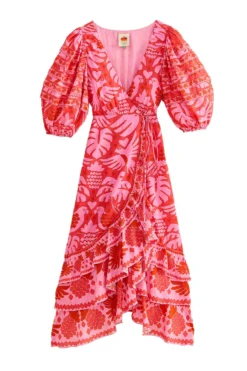 Farm Rio Jungle Scarf Wrap Midi Dress -Beachwear Threads 313599 Apparel Dress Multi Laydown