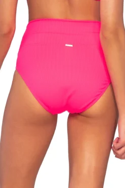 Hannah High Waist Bikini Bottom -Beachwear Threads 33BNEOPI Bikini Bottom Neon Pink Back
