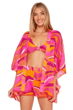 Vivid Vista Fringe Open Front Kimono