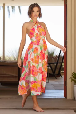 Poppy High Neck Midi Dress -Beachwear Threads 3736135 Apparel Dress White Multi Lifestyle