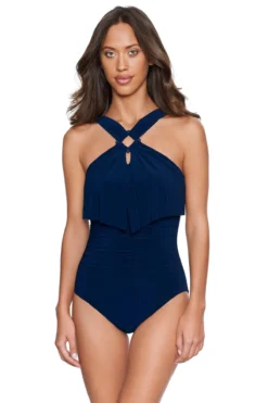 Square Cut Liza High Neck One Piece Swimsuit