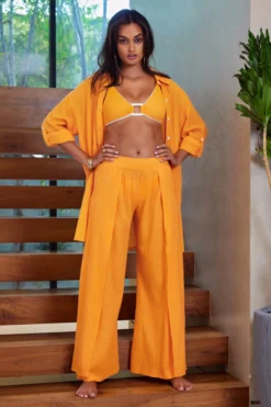 Gauzy Wide Leg Pant -Beachwear Threads 6050371 Apparel Bottom Orange Burst Lifestyle2