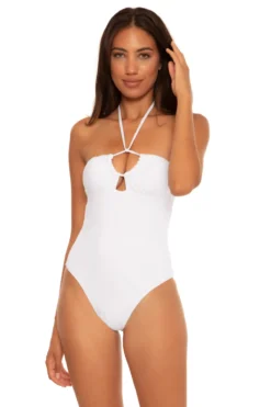 Candice Convertible Halter One Piece Swimsuit -Beachwear Threads 631027 One Piece Swimsuit White Front