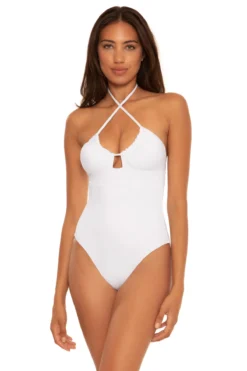 Candice Convertible Halter One Piece Swimsuit -Beachwear Threads 631027 One Piece Swimsuit White Front2