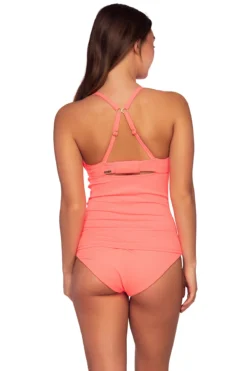 Serena Tankini Top (D+ Cup) 6 Serena Tankini Top (D+ Cup) -Beachwear Threads 709TNEOCO Tankini Top Neon Coral Back2