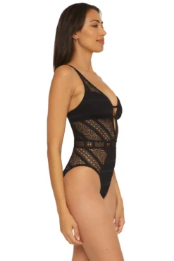 Paislee One Piece Swimsuit 6 Paislee One Piece Swimsuit -Beachwear Threads 711137 One Piece Swimsuit Black Side1