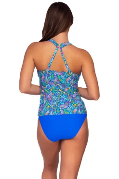 Elsie Tankini Top (D+ Cup) -Beachwear Threads 738TPERSK Tankini Top Persian Sky Back2