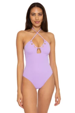 Candice Convertible Halter One Piece Swimsuit -Beachwear Threads 961127 One Piece Swimsuit Iris Front2