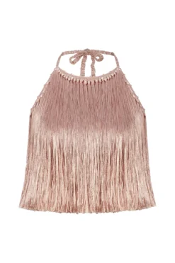 Angelica Fringe Halter Top -Beachwear Threads ANGELICA FRINGE TOP Apparel Top Pearl Blush Laydown