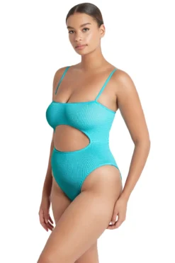 Mishy Cutout One Piece Swimsuit -Beachwear Threads BOUND355E One Piece Swimsuit Teal Eco Side