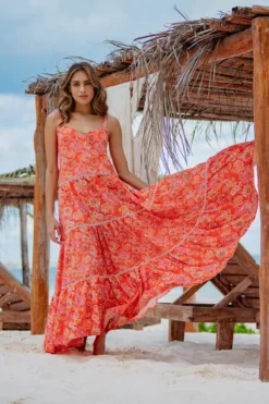 Exotic Elegance Maxi Dress -Beachwear Threads CL22548C Apparel Dress Mandarina Tangerine Lifestyle