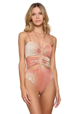 Metallic Cutout One Piece Swimsuit 7 Metallic Cutout One Piece Swimsuit -Beachwear Threads CL23262M One Piece Swimsuit Canyon Sunset Front