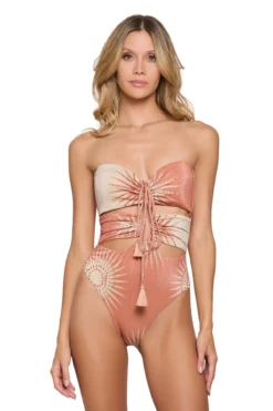 Metallic Cutout One Piece Swimsuit 8 Metallic Cutout One Piece Swimsuit -Beachwear Threads CL23262M One Piece Swimsuit Canyon Sunset Front2