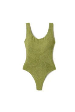Classic Square Neck One Piece Swimsuit 5 Classic Square Neck One Piece Swimsuit -Beachwear Threads CLASSIC SQ NECK One Piece Swimsuit Metallic Moss Laydown