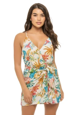 ELAN Tropical Wrap Mini Dress