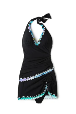 Moroccan Escape Halter Tankini Top -Beachwear Threads E2310 1B88A Tankini Top Black Laydown
