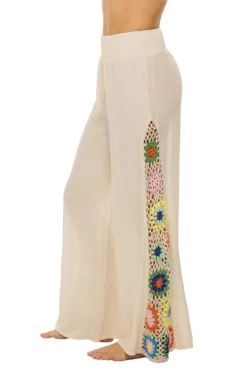 ELAN Crochet Panel Wide Leg Pants -Beachwear Threads EBW CRC2191 Apparel Bottom Natural Side