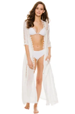 ELAN Crochet Long Cover Kimono -Beachwear Threads ELA WHITE WH Kimonos Front 93553
