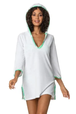 Hooded Terry Tunic -Beachwear Threads HJ25 0706HAP Apparel Top White Front1