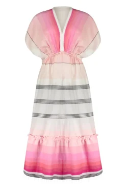 Zena Plunge Maxi Dress -Beachwear Threads HSW2211C1 Apparel Dress Pink Laydown
