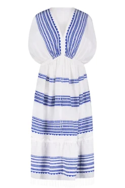 Yani Plunge Midi Dress -Beachwear Threads HSW2303 Apparel Dress Blue Laydown