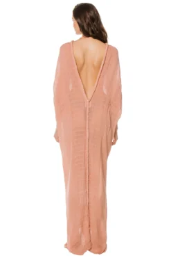 Athena Full Length Goddess Gown -Beachwear Threads KASIA PINK ROS Sundresses Back2 91611