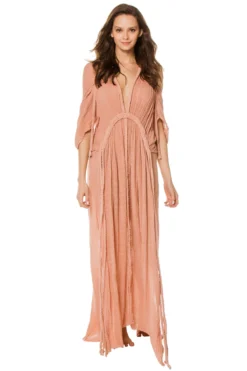 Athena Full Length Goddess Gown -Beachwear Threads KASIA PINK ROS Sundresses Front2 91611
