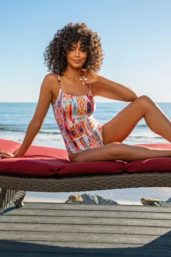 Desert Dream Shirred One Piece Swimsuit 5 Desert Dream Shirred One Piece Swimsuit -Beachwear Threads LB3VK24 One Piece Swimsuit Multi Lifestyle