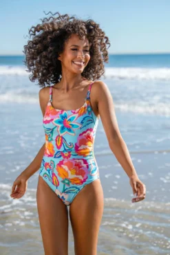 Breezy Beauty Shirred One Piece Swimsuit 5 Breezy Beauty Shirred One Piece Swimsuit -Beachwear Threads LB3VP24 One Piece Swimsuit Multi Lifestyle