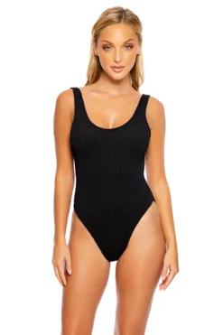 Ribbed Over The Shoulder One Piece Swimsuit