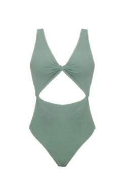 Textured Wave Twix One Piece Swimsuit -Beachwear Threads O29186 One Piece Swimsuit Grounding Green Laydown