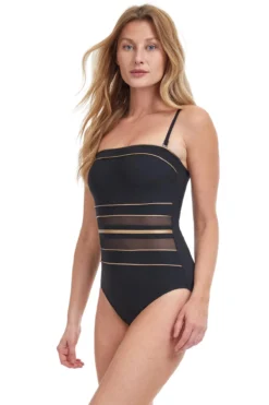 Mesh Bandeau One Piece Swimsuit -Beachwear Threads OO 070 One Piece Swimsuit Black Gold Side