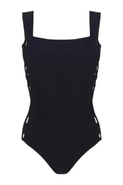 Lois Over The Shoulder One Piece Swimsuit -Beachwear Threads PDS BLACK NOI One20Pieces Laydown 102852