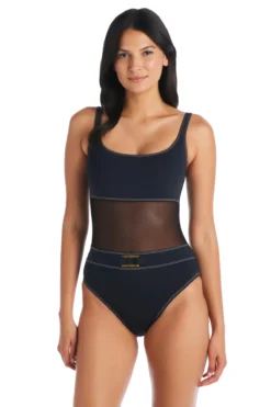 Stitched Mesh One Piece Swimsuit