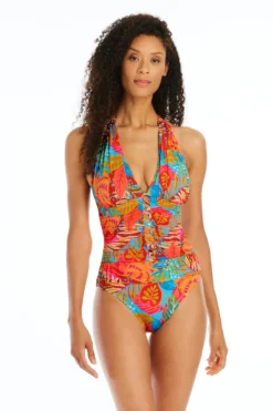 The Heat Is On Plunge Halter One Piece Swimsuit