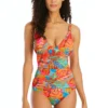 The Heat Is On Over The Shoulder Shirred Tankini Top