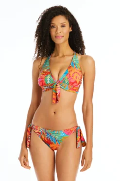 The Heat Is On Tie-Front Halter Bikini Top